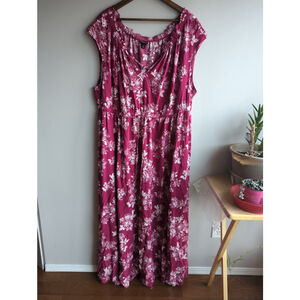 Torrid Pink Floral Maxi Dress Sleeveless Women Sz 4 Elastic Waist Beachy Boho